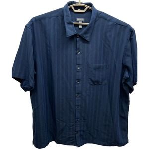 Van Heusen Mens Dress Shirt Size 3XL Short Sleeve Navy Button Collar Normcore